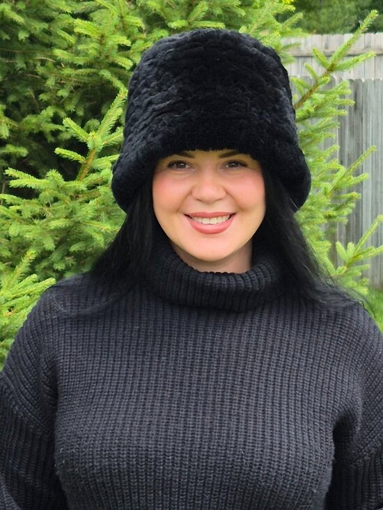 Black Soft Rex Rabbit Fur Panama Hat, Cream Elegant Women\'s Winter Headwear main image 11